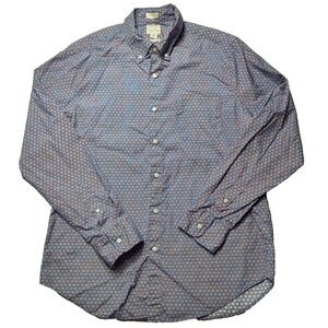 J. CREW‎ CLASSIC Organic Cotton Blue Brown GEO Button Shirt - Men Medium